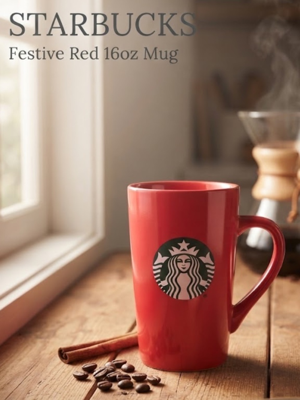 Starbucks Tall Red Mug Cup Green Mermaid Siren Logo 16 fl oz - Coffee, Tea